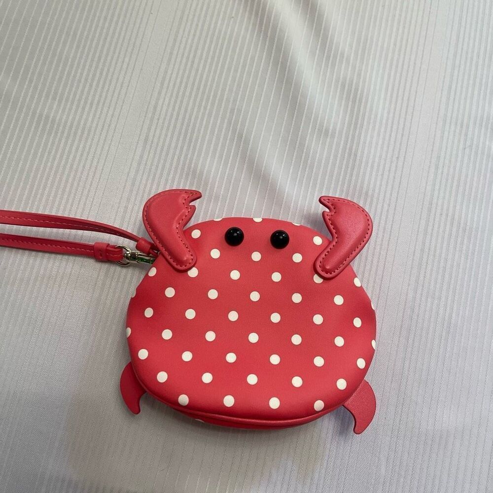 Kate Spade Shelly Wristlet Purse Red Polka Dot Crab Coin Bag Nautical Sea - Picture 2 of 7